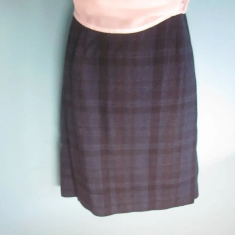 Talbots Blue Plaid Wool Skirt Womens Size 8 Wrap Style Vintage Skirt